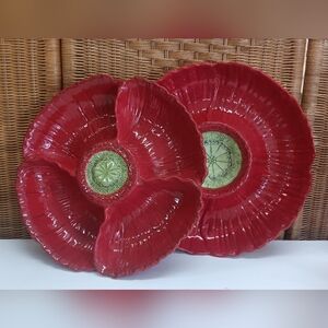 Red Floral Ceramic Serving Platters